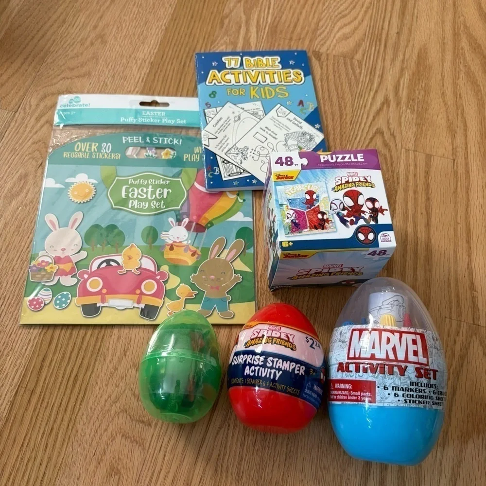 Boys Easter Basket Filler Lot Marvel Activity Set Puzzle Surprise Stamper Egg